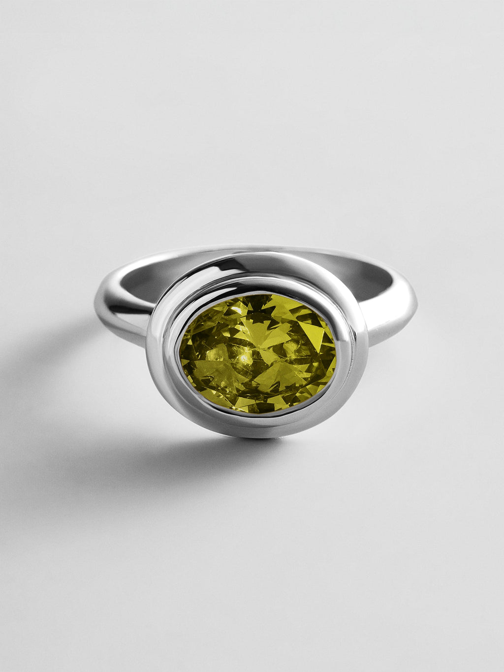 Silver Etched Bezel Custom Birthstone Ring - Peridot