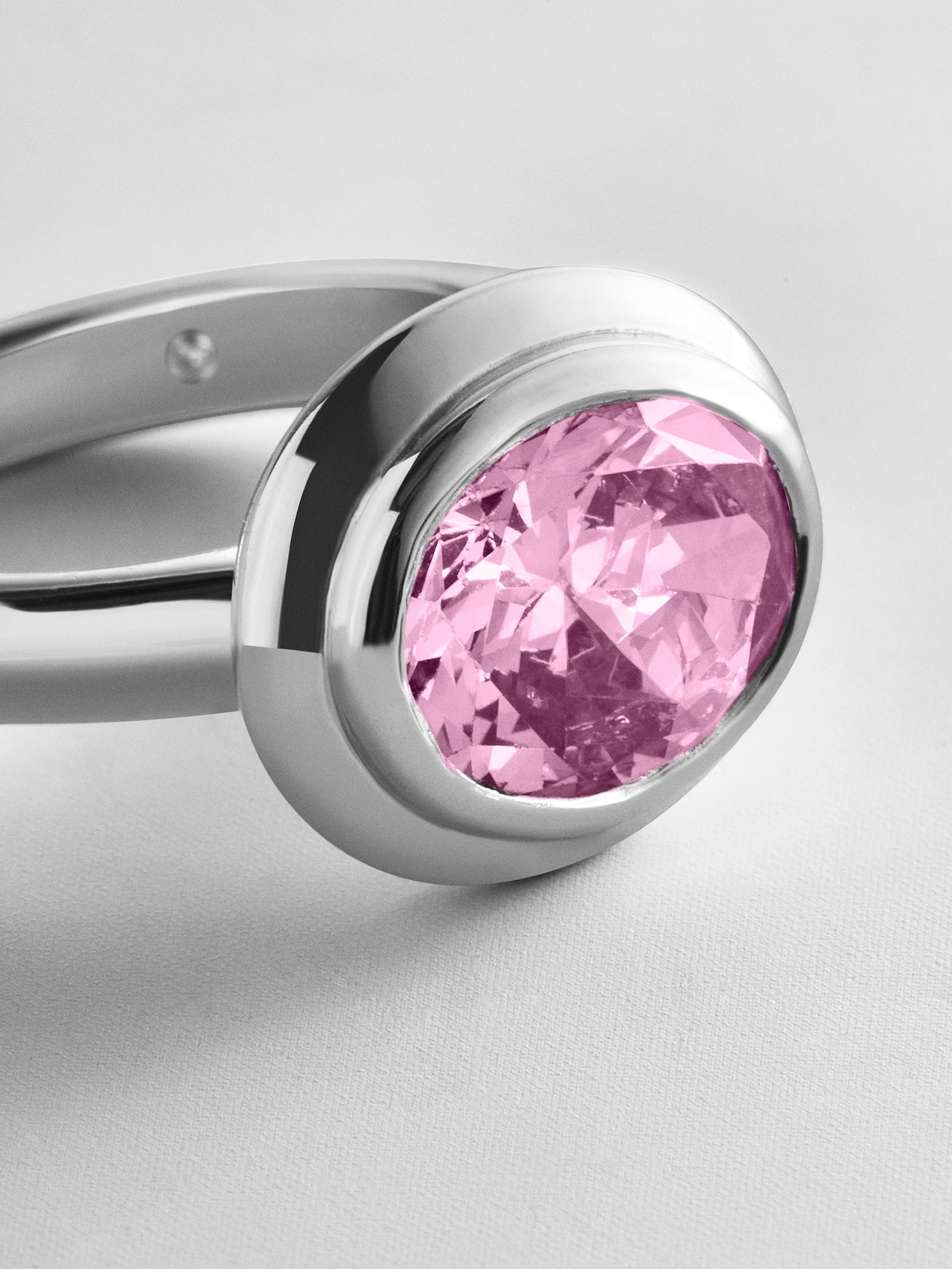 Silver Etched Bezel Custom Birthstone Ring - Rose