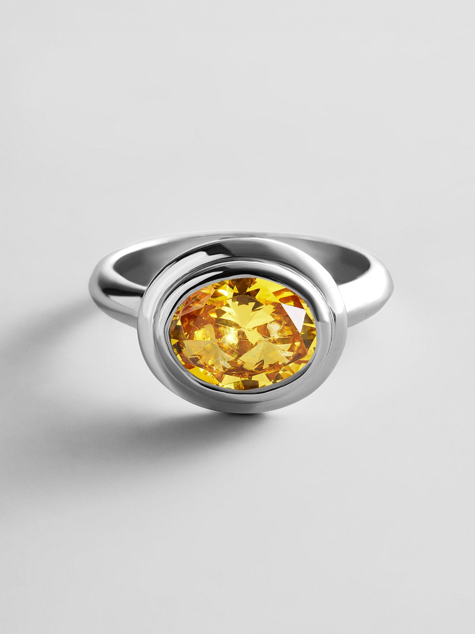 Silver Etched Bezel Custom Birthstone Ring - Topaz