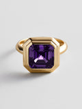 Gold Etched Bezel Custom Birthstone Ring - Amethyst