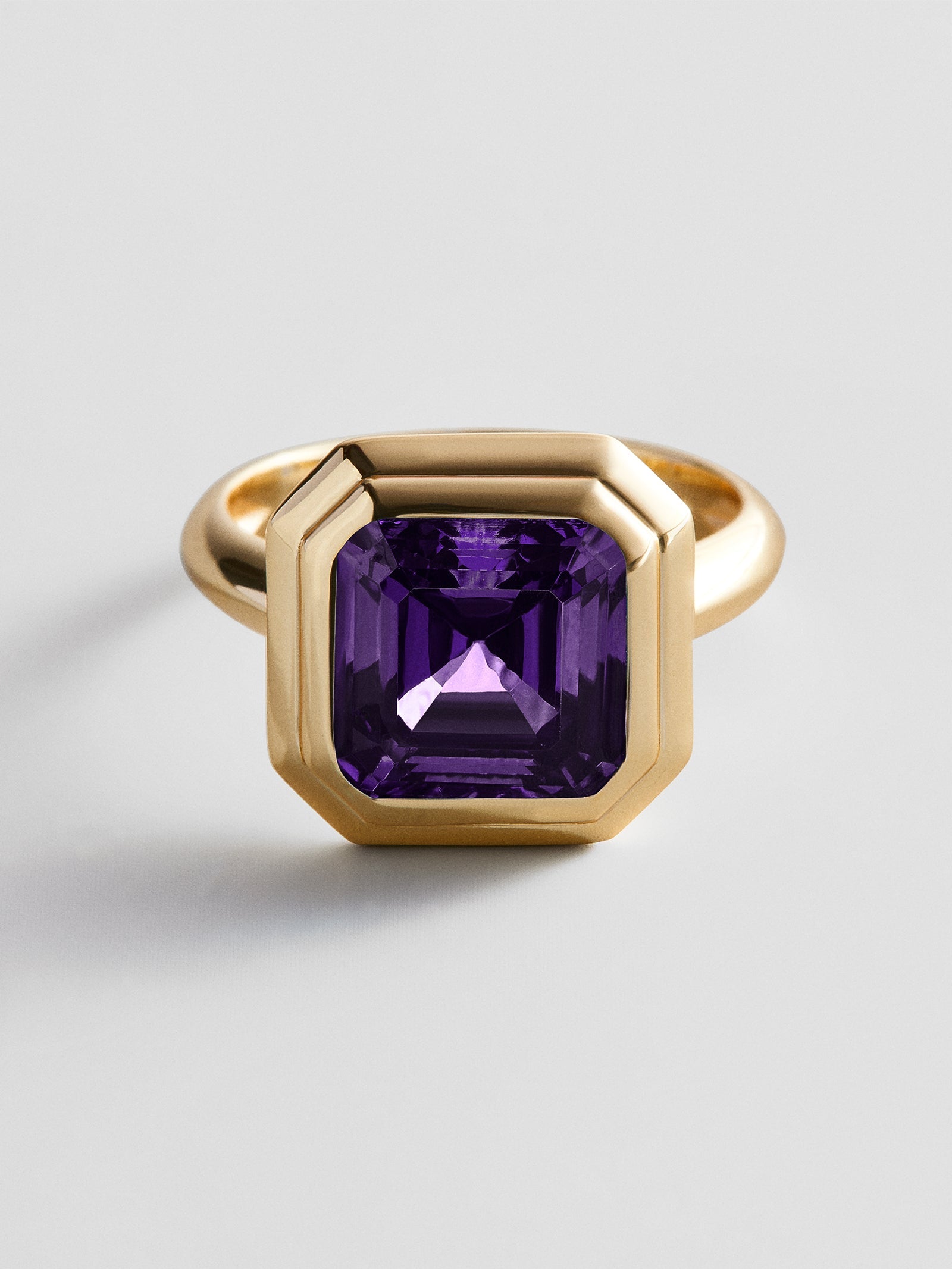 Gold Etched Bezel Custom Birthstone Ring - Amethyst