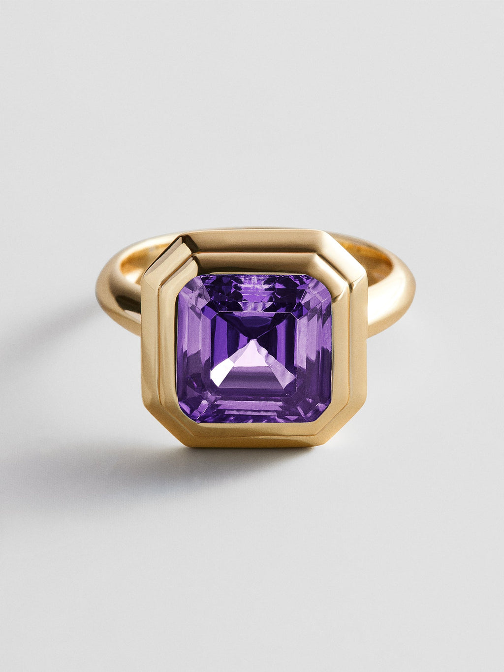 Gold Etched Bezel Custom Birthstone Ring - Light Amethyst