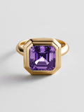 Gold Etched Bezel Custom Birthstone Ring - Light Amethyst