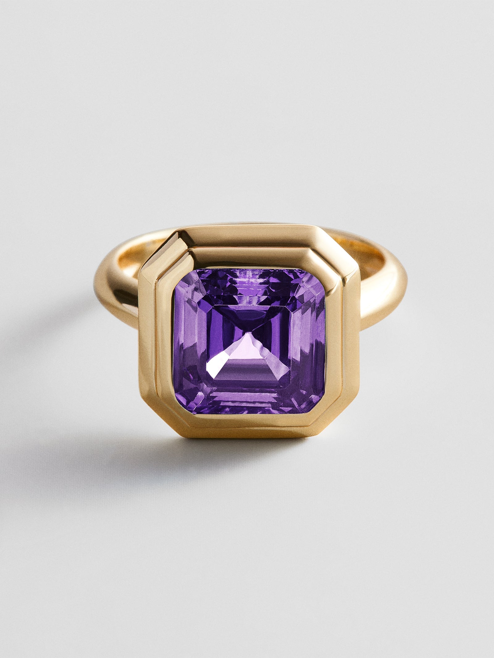 Gold Etched Bezel Custom Birthstone Ring - Light Amethyst