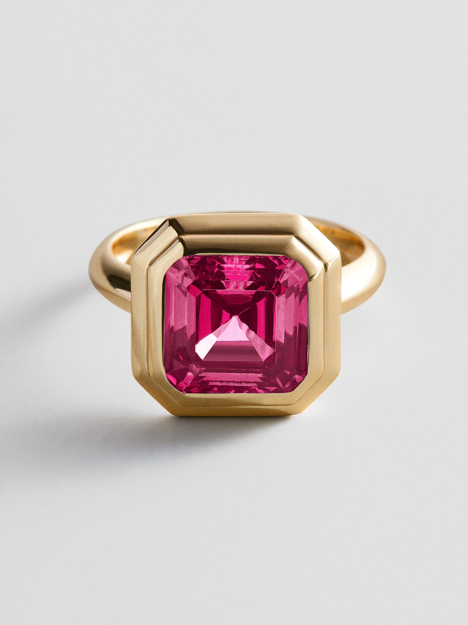 Gold Etched Bezel Custom Birthstone Ring - Ruby