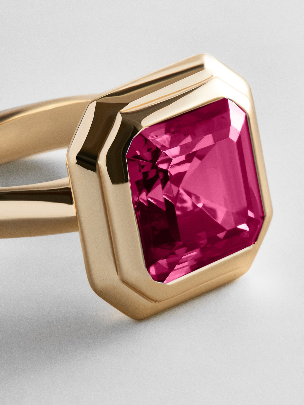 Gold Etched Bezel Custom Birthstone Ring - Ruby
