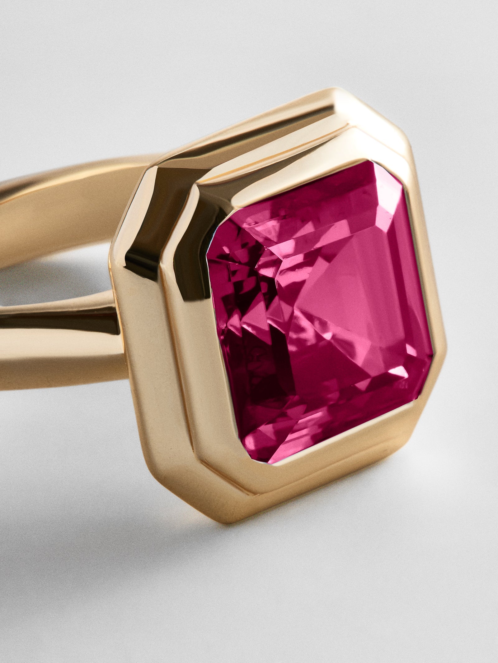 Gold Etched Bezel Custom Birthstone Ring - Ruby