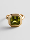Gold Etched Bezel Custom Birthstone Ring - Peridot