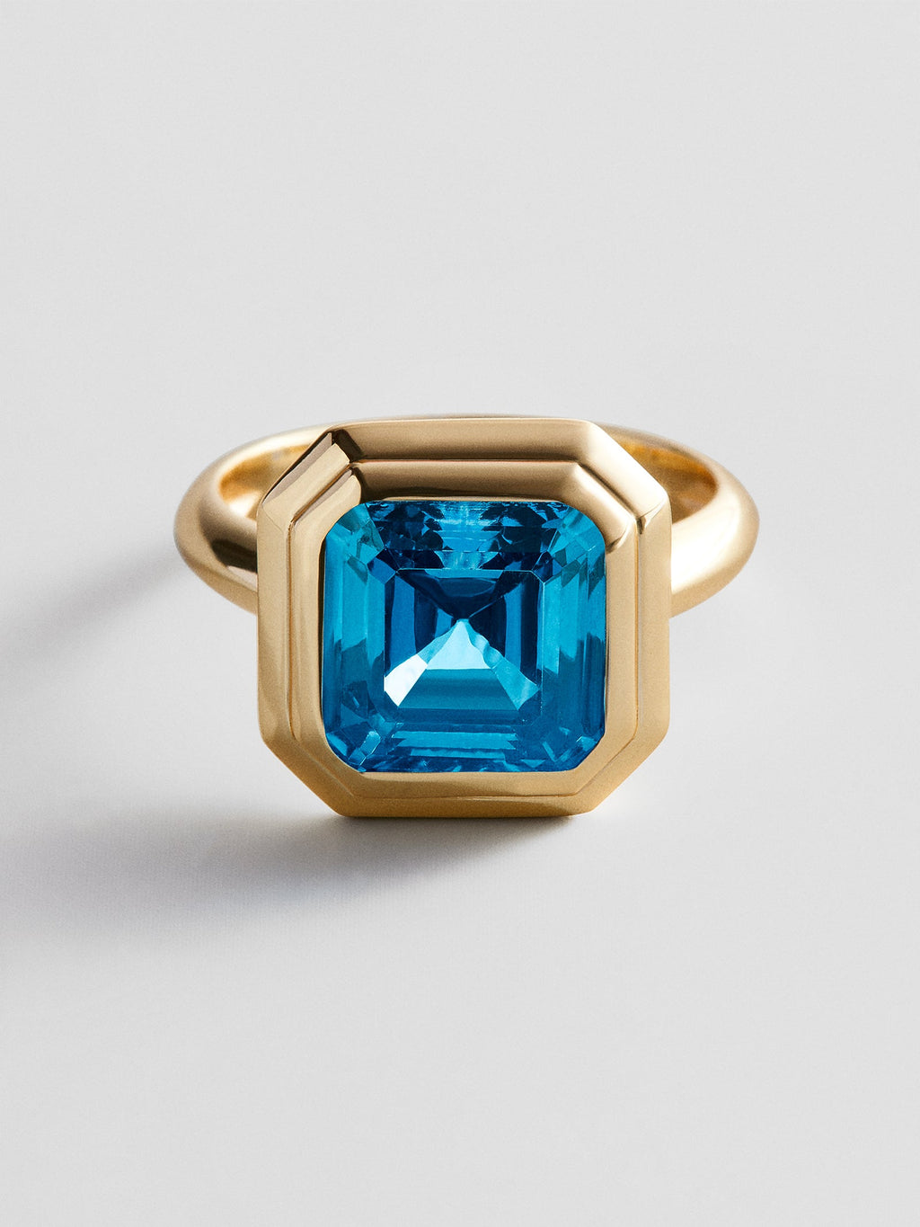 Gold Etched Bezel Custom Birthstone Ring - Blue Zircon