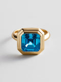 Gold Etched Bezel Custom Birthstone Ring - Blue Zircon