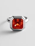 Silver Etched Bezel Custom Birthstone Ring - Garnet