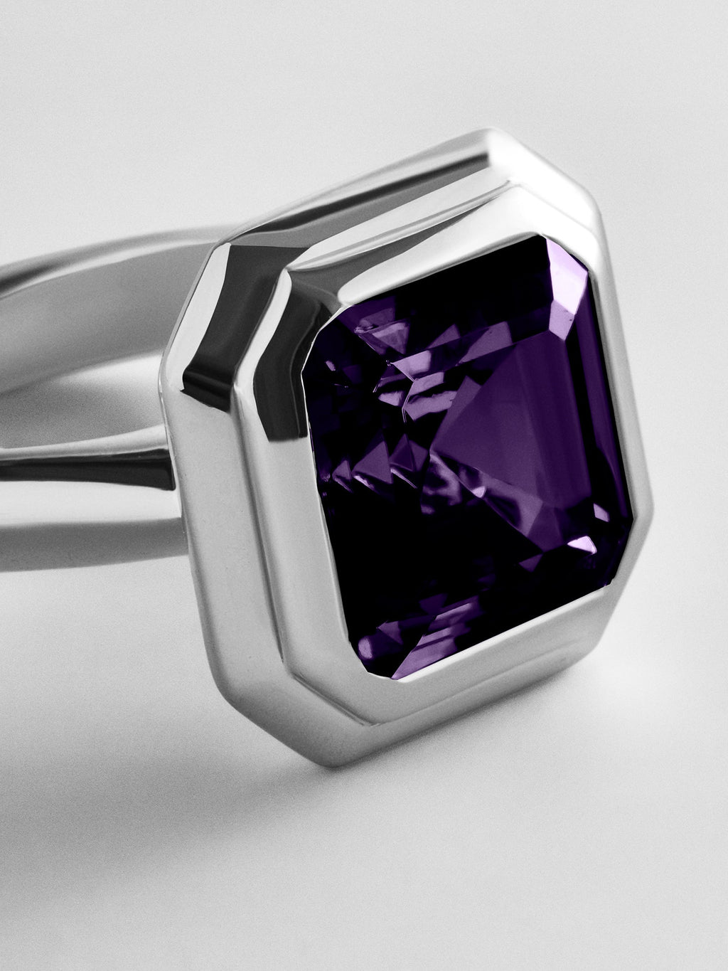 Silver Etched Bezel Custom Birthstone Ring - Amethyst