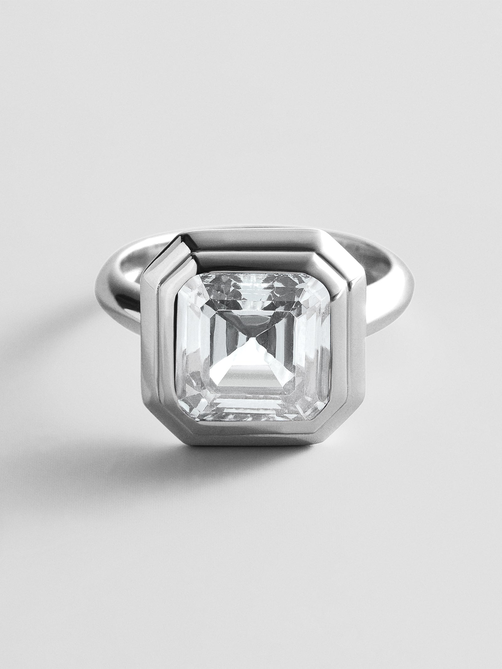 Silver Etched Bezel Custom Birthstone Ring - Crystal