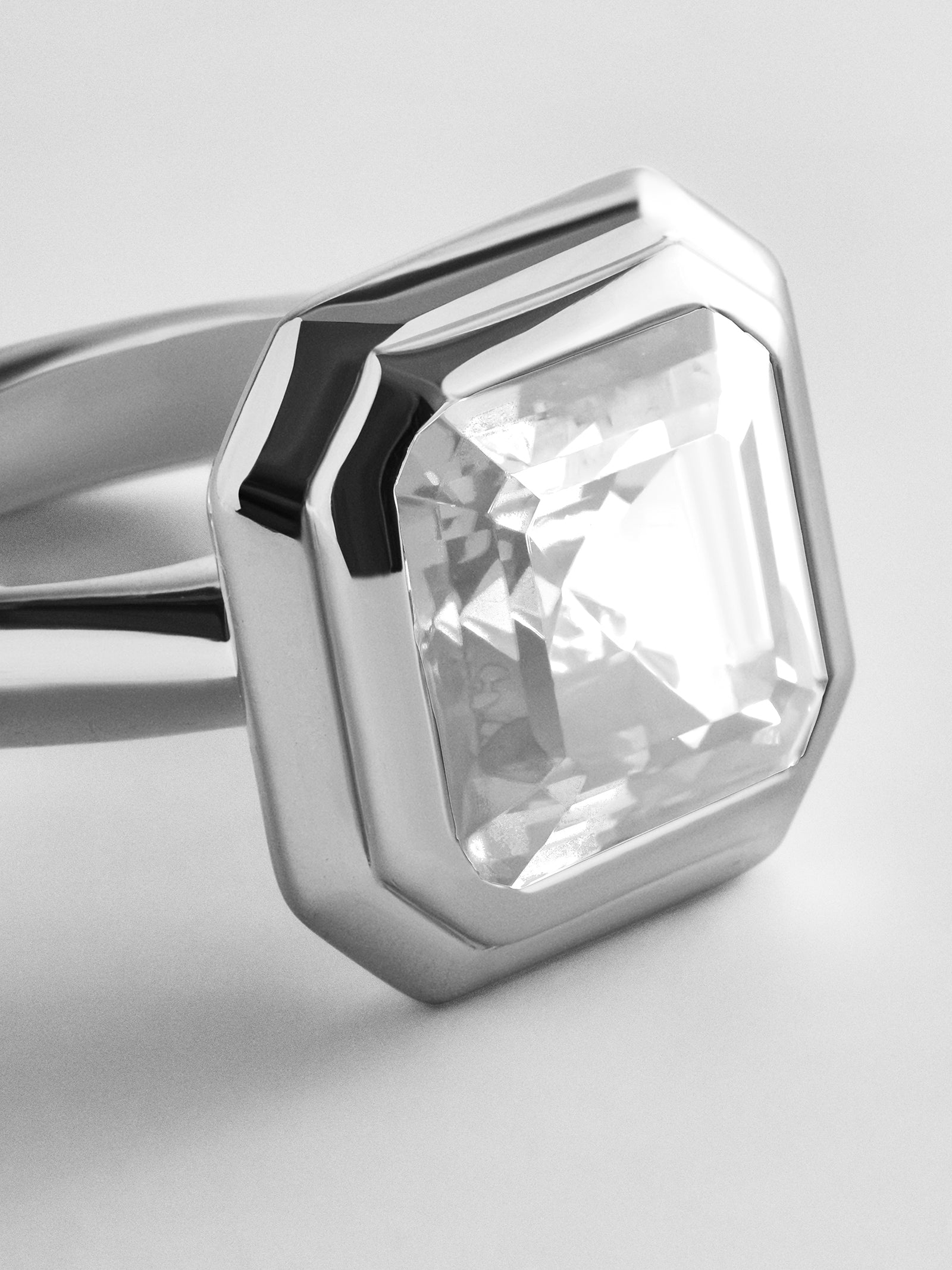 Silver Etched Bezel Custom Birthstone Ring - Crystal