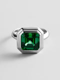 Silver Etched Bezel Custom Birthstone Ring - Emerald