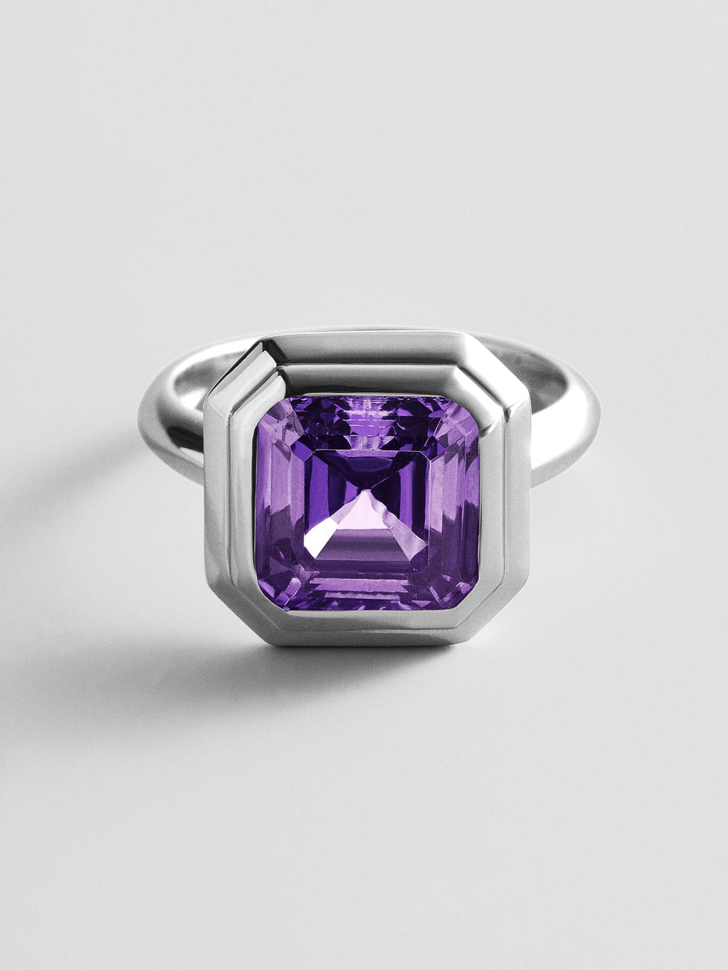 Silver Etched Bezel Custom Birthstone Ring - Light Amethyst