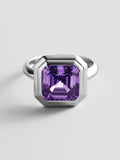 Silver Etched Bezel Custom Birthstone Ring - Light Amethyst