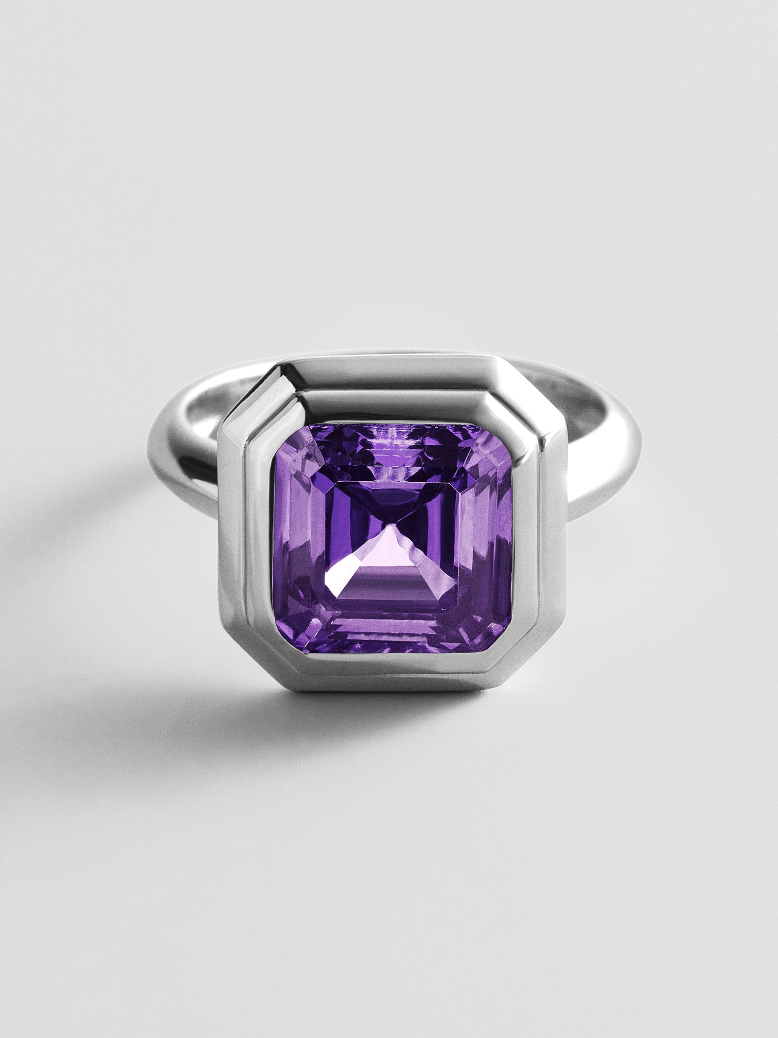 Silver Etched Bezel Custom Birthstone Ring - Light Amethyst