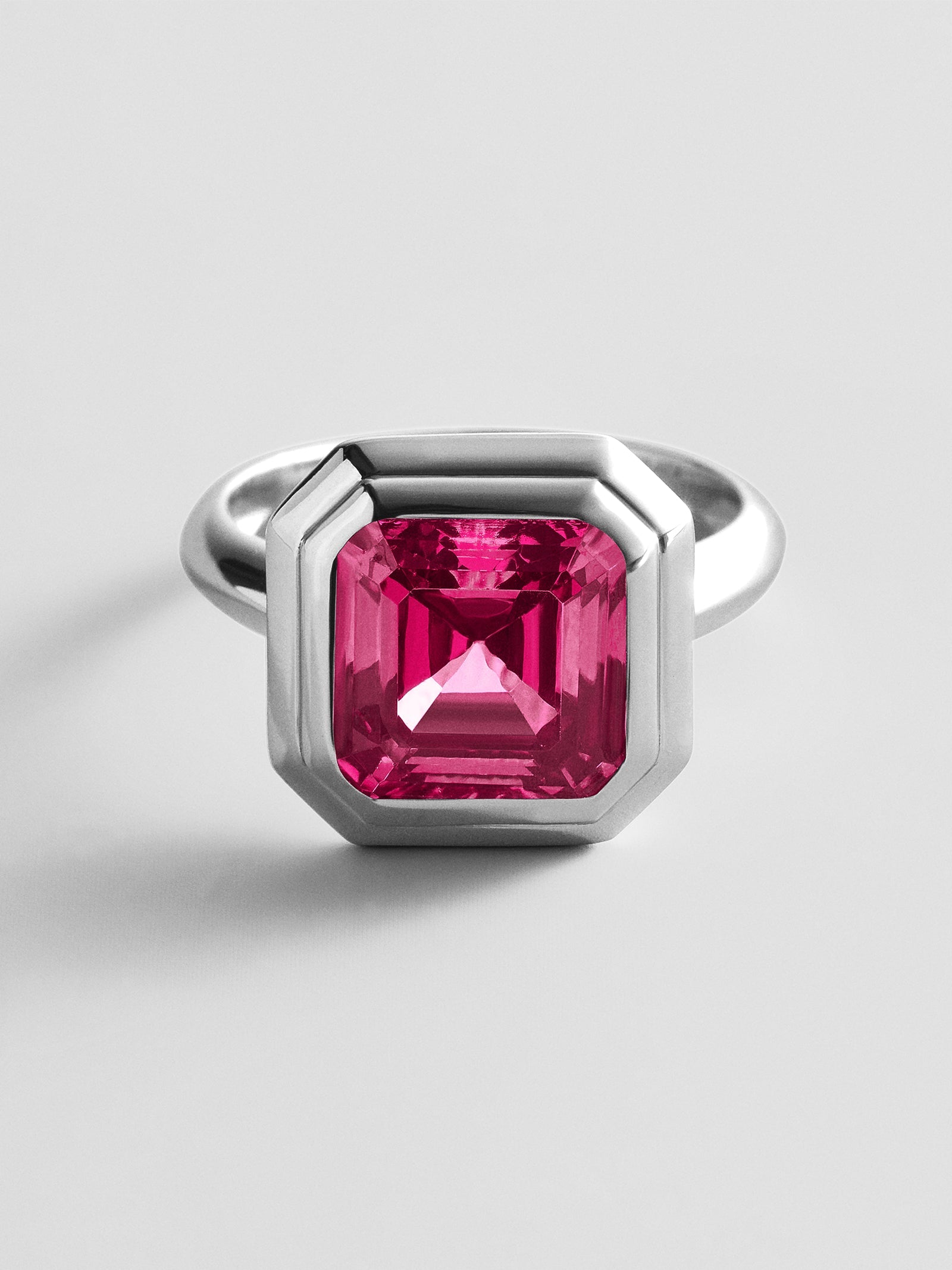 Silver Etched Bezel Custom Birthstone Ring - Ruby