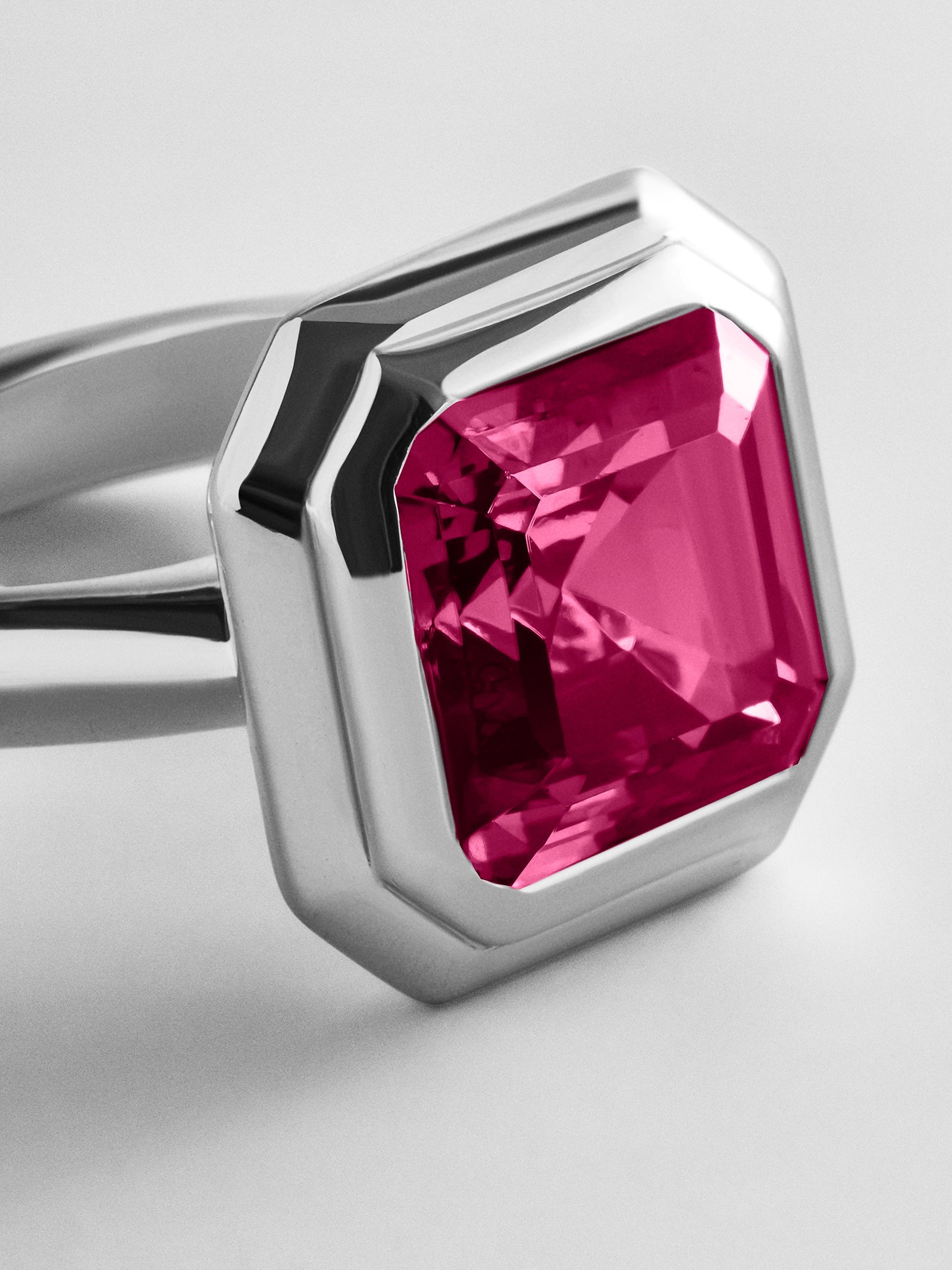 Silver Etched Bezel Custom Birthstone Ring - Ruby