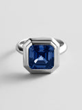Silver Etched Bezel Custom Birthstone Ring - Sapphire