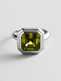 Silver Etched Bezel Custom Birthstone Ring - Peridot