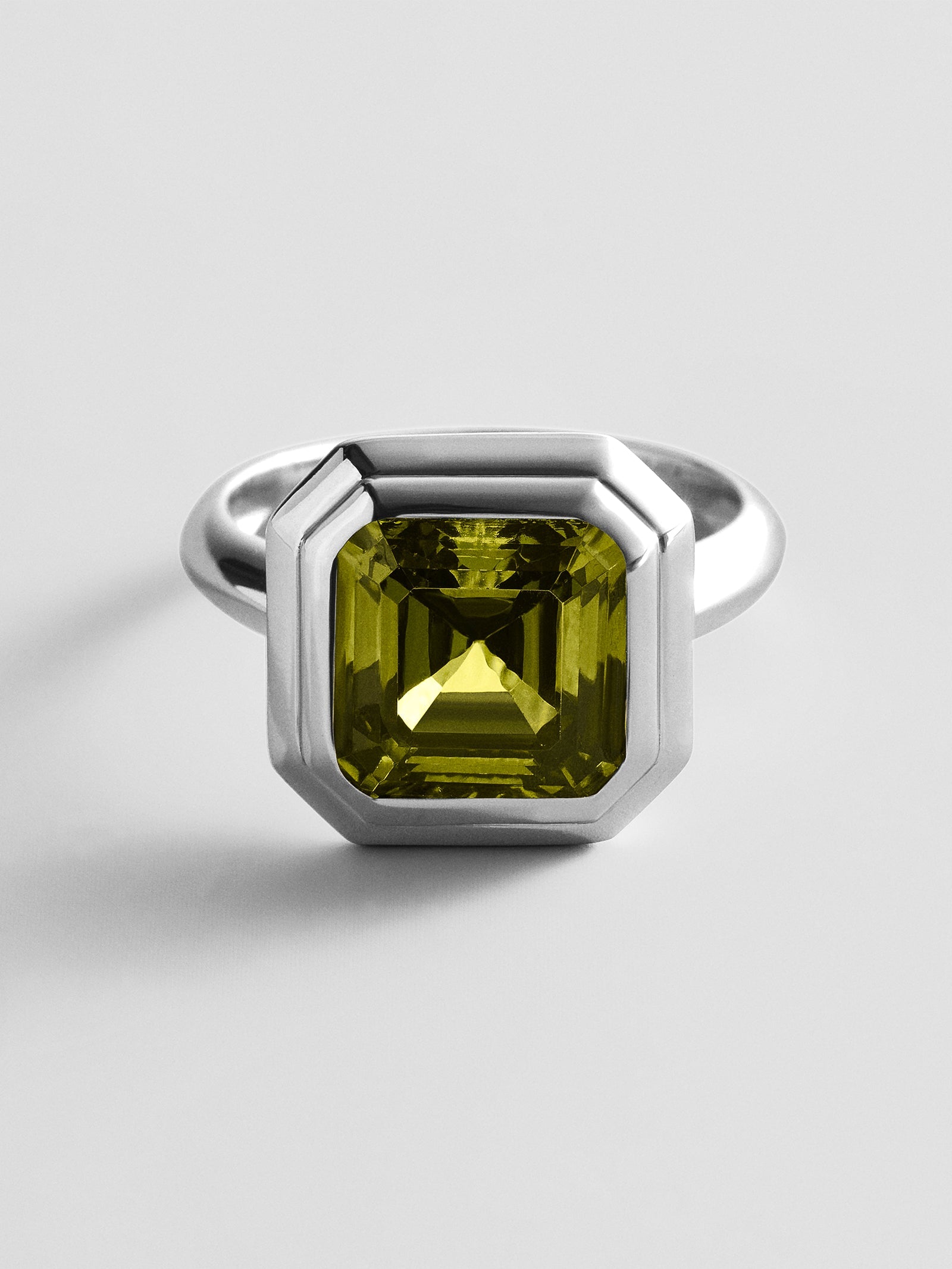 Silver Etched Bezel Custom Birthstone Ring - Peridot