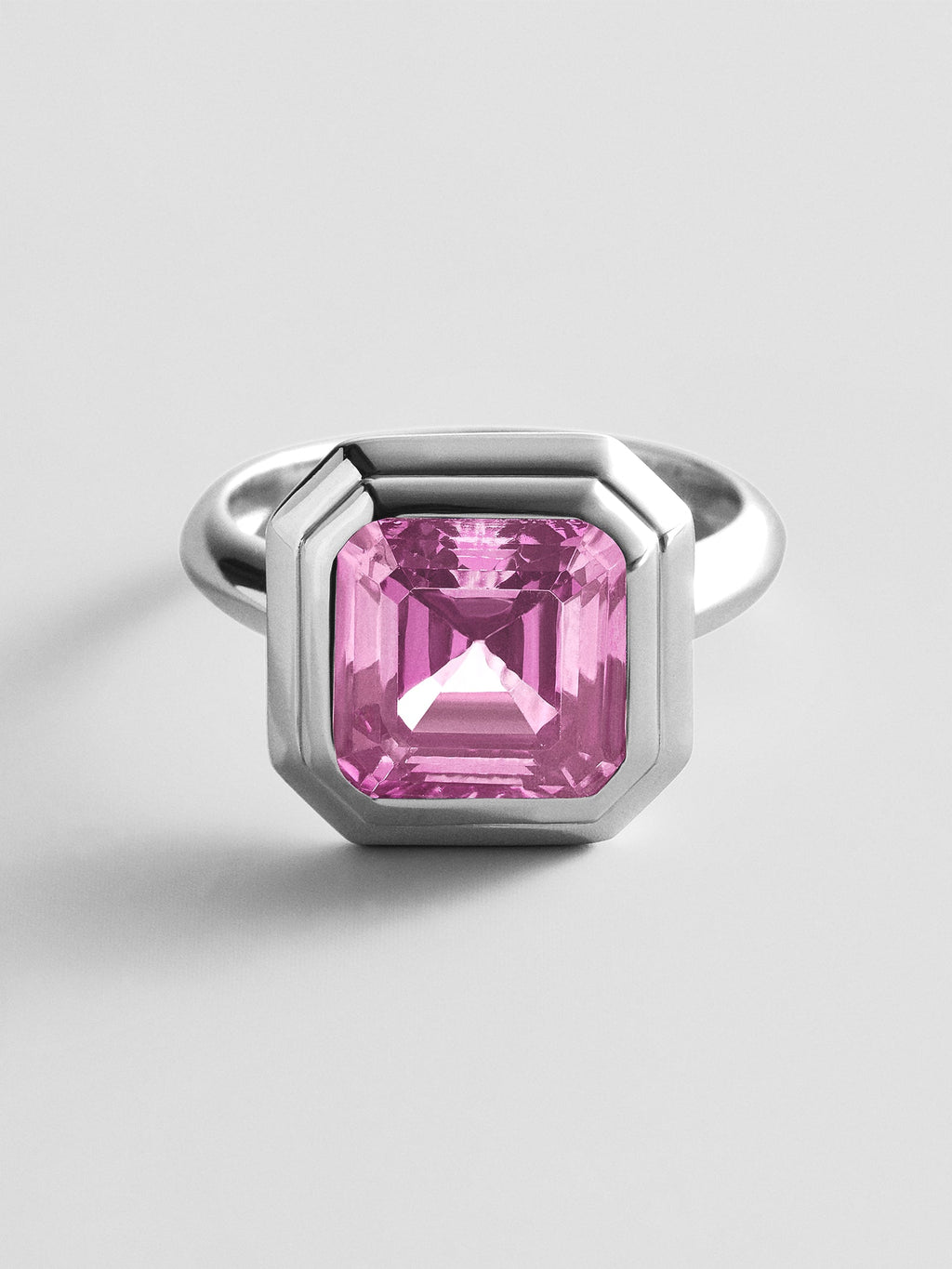 Silver Etched Bezel Custom Birthstone Ring - Rose