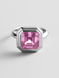 Silver Etched Bezel Custom Birthstone Ring - Rose