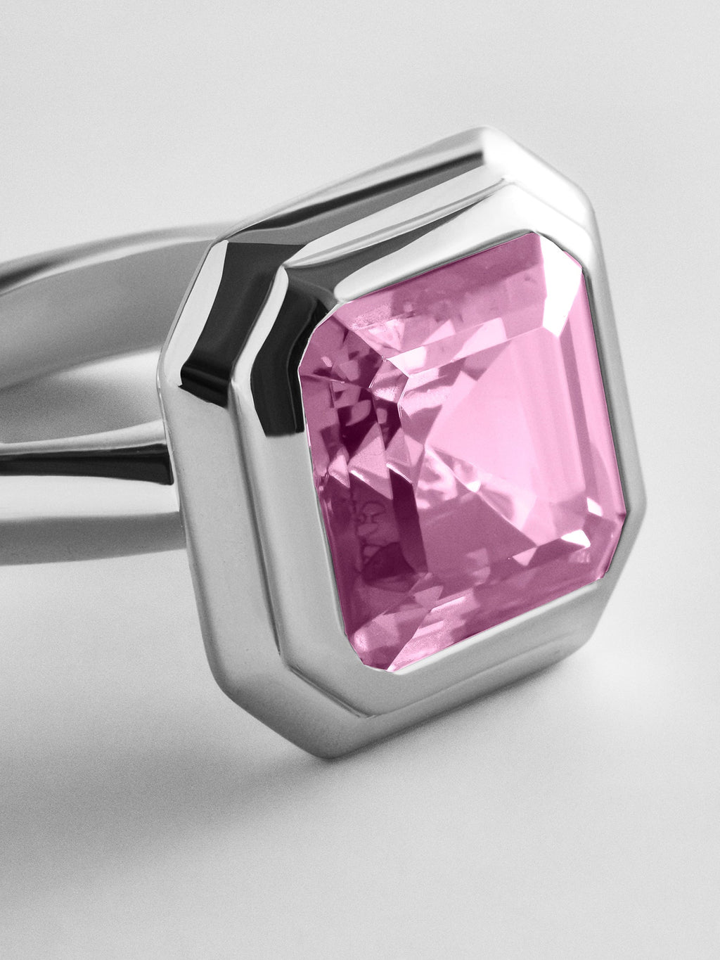 Silver Etched Bezel Custom Birthstone Ring - Rose