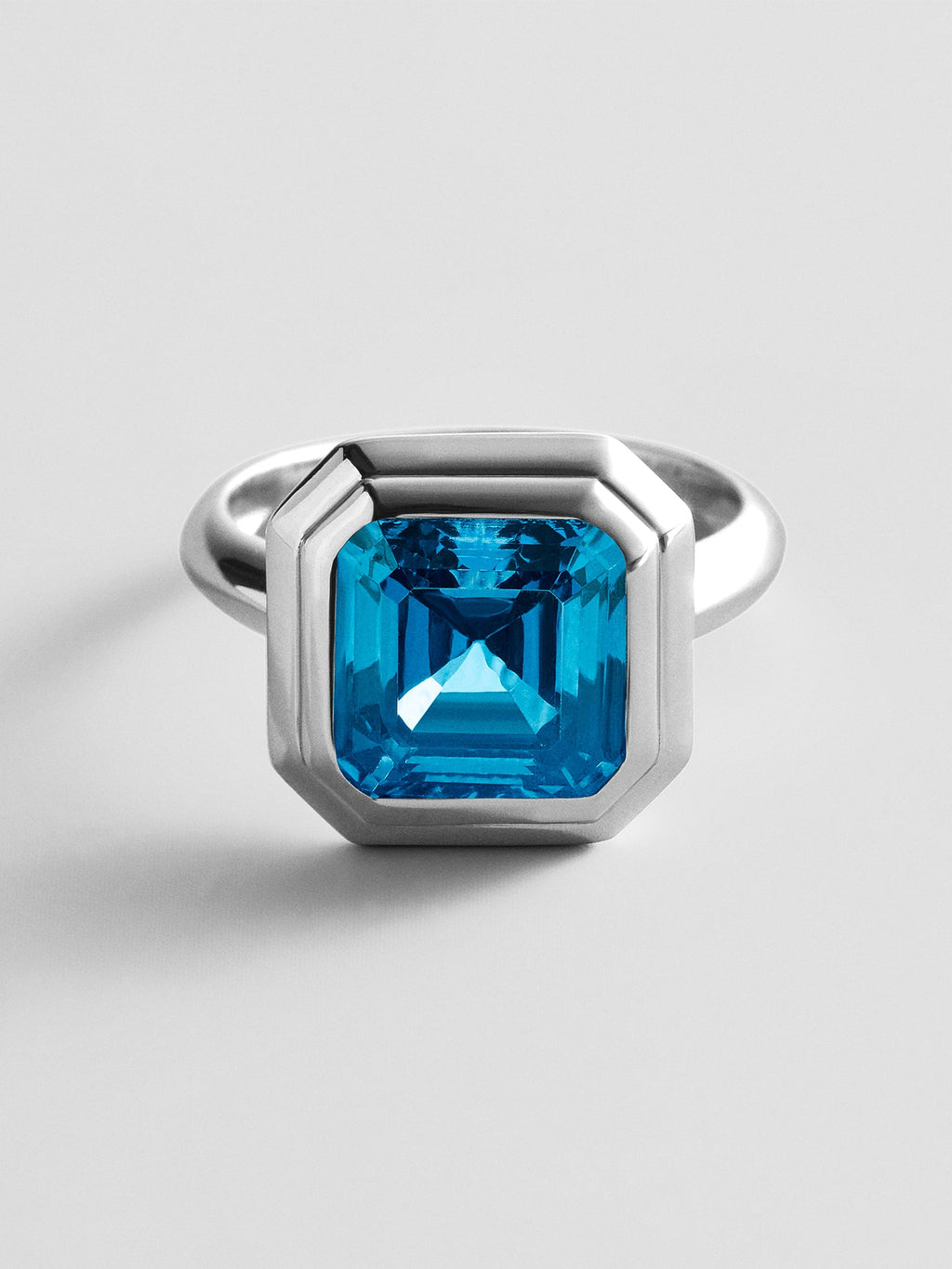Silver Etched Bezel Custom Birthstone Ring - Blue Zircon