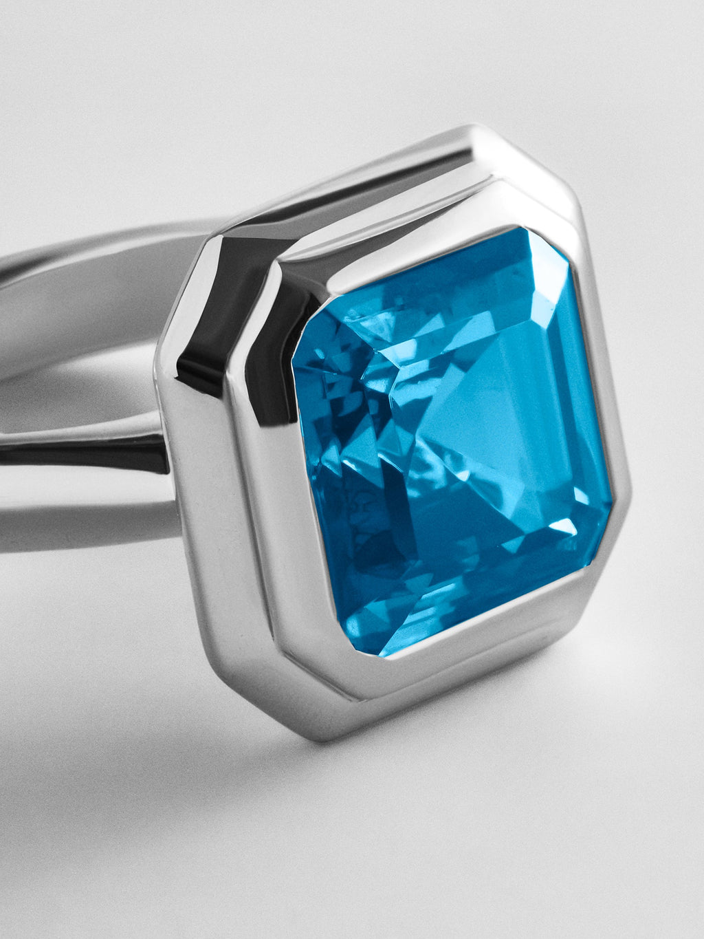 Silver Etched Bezel Custom Birthstone Ring - Blue Zircon