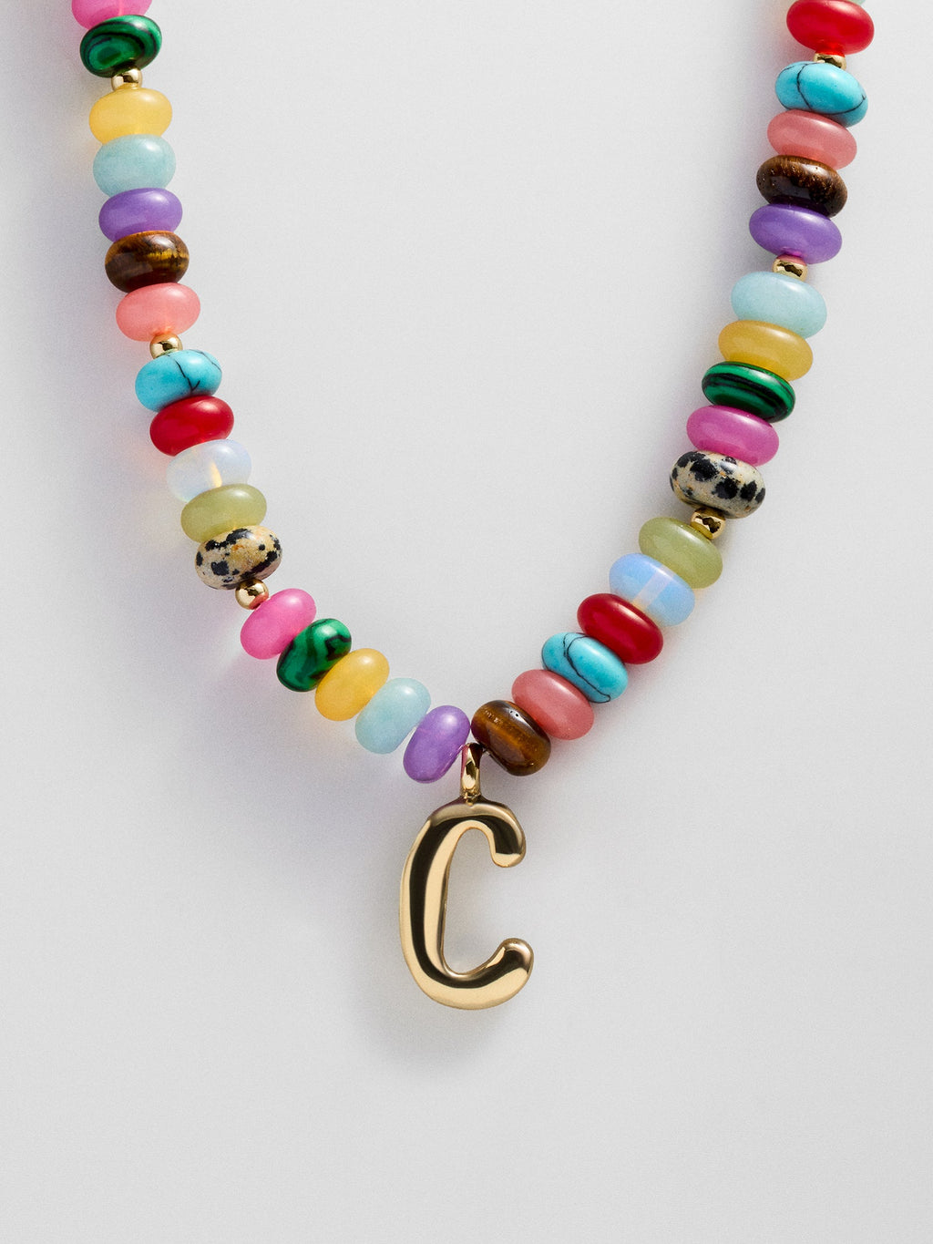 Semi-Precious Bubble Initial Necklace - Multi