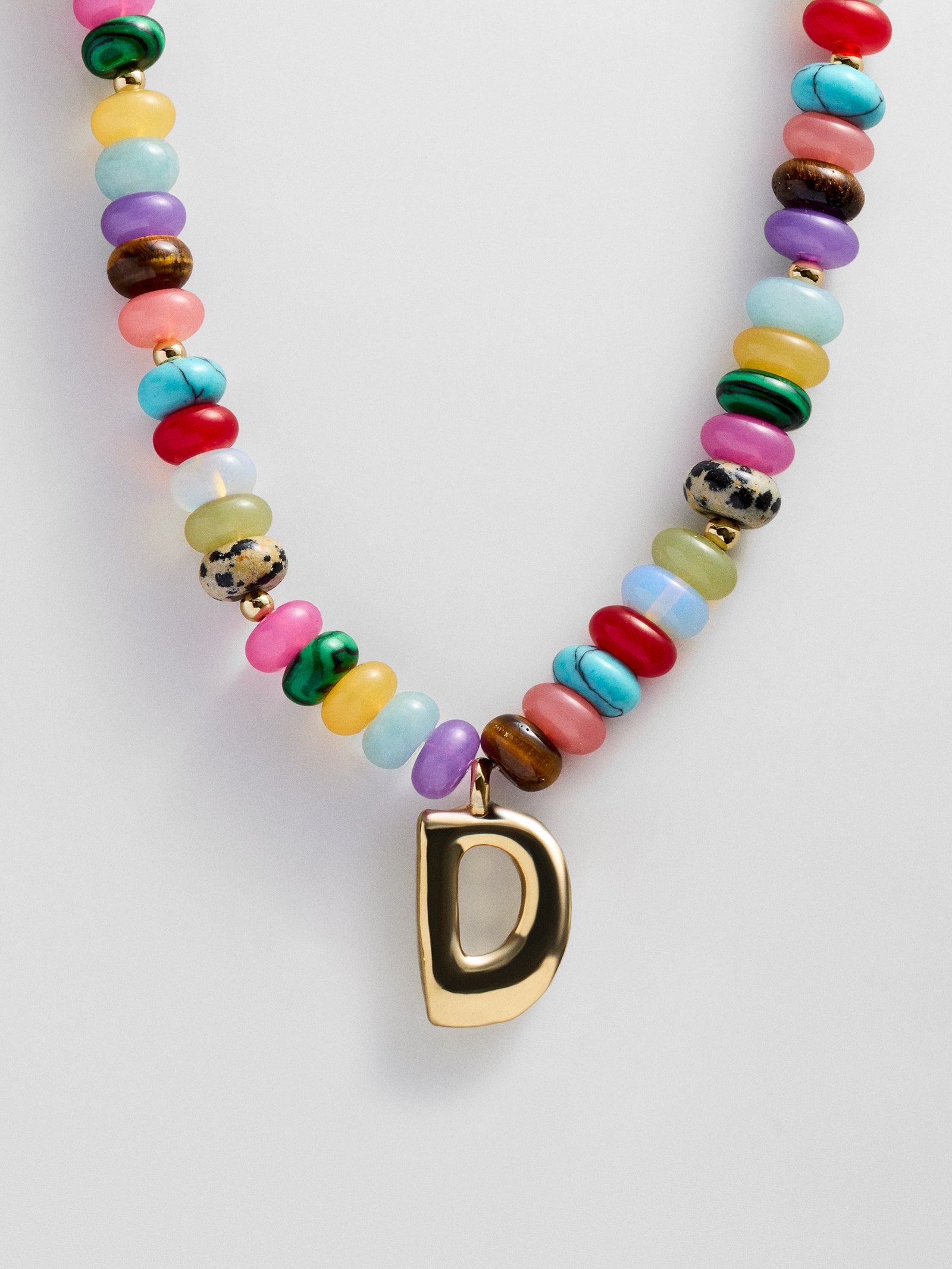 Semi-Precious Bubble Initial Necklace - Multi