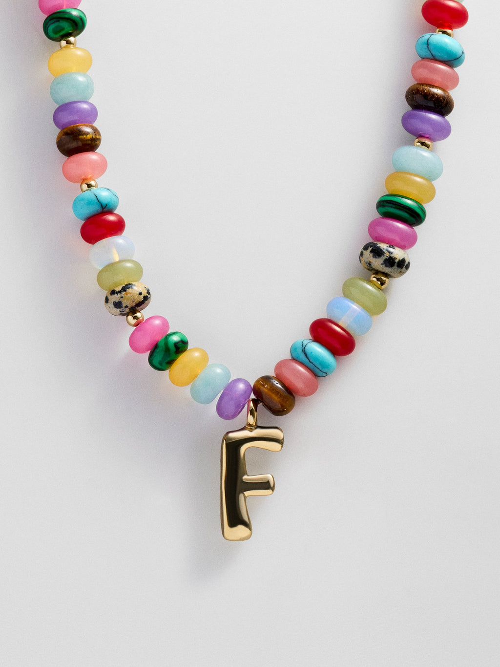 Semi-Precious Bubble Initial Necklace - Multi
