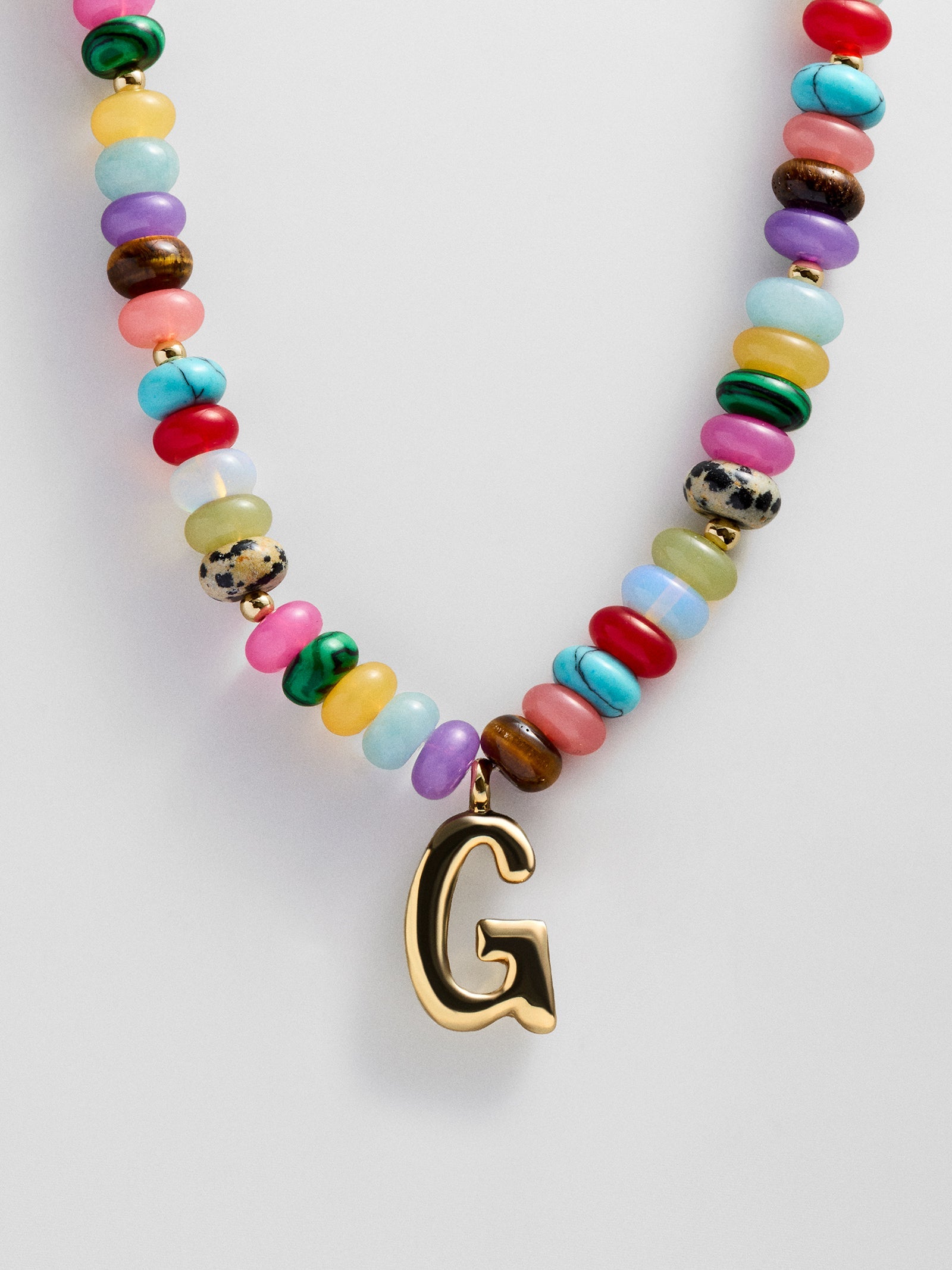 Semi-Precious Bubble Initial Necklace - Multi