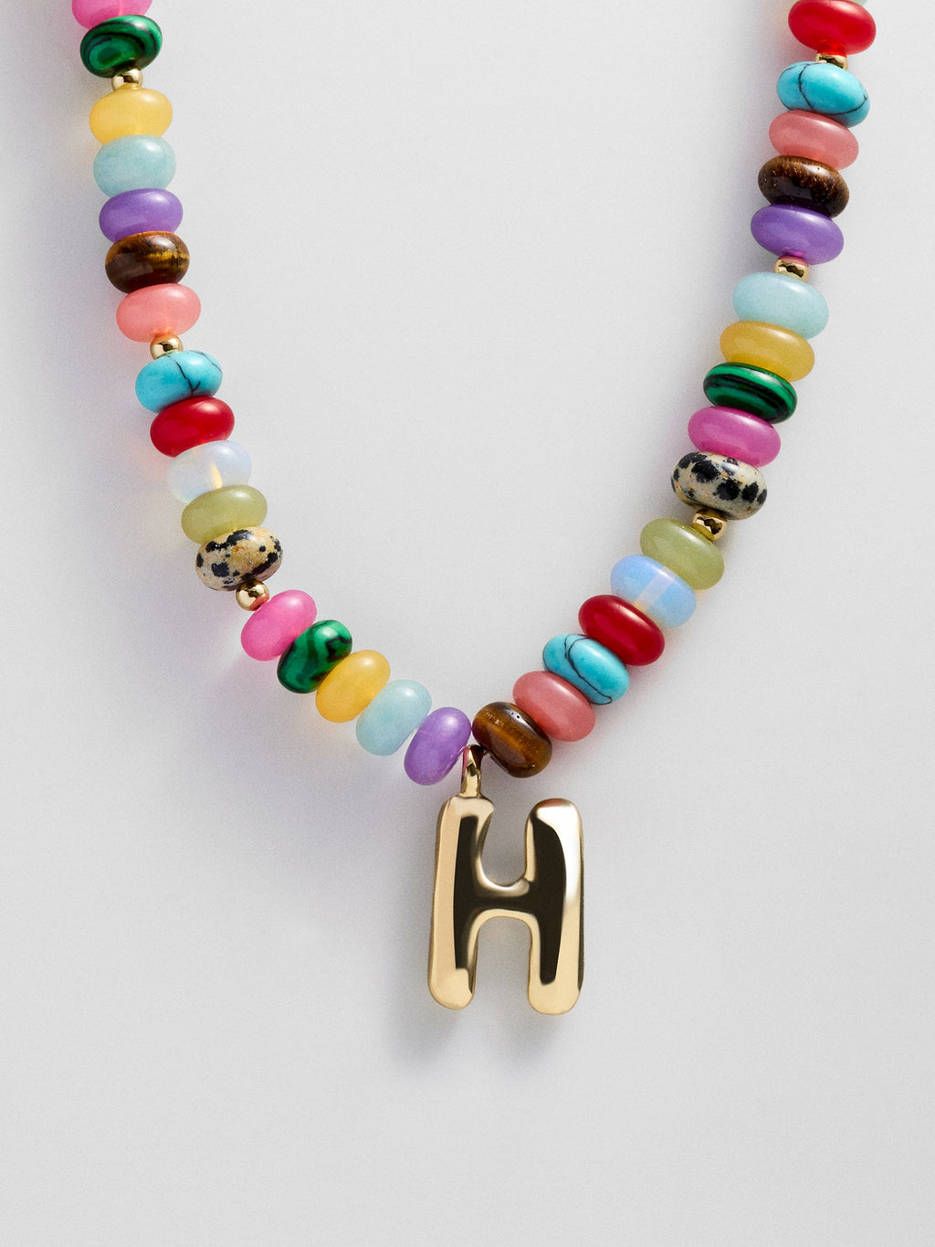 Semi-Precious Bubble Initial Necklace - Multi
