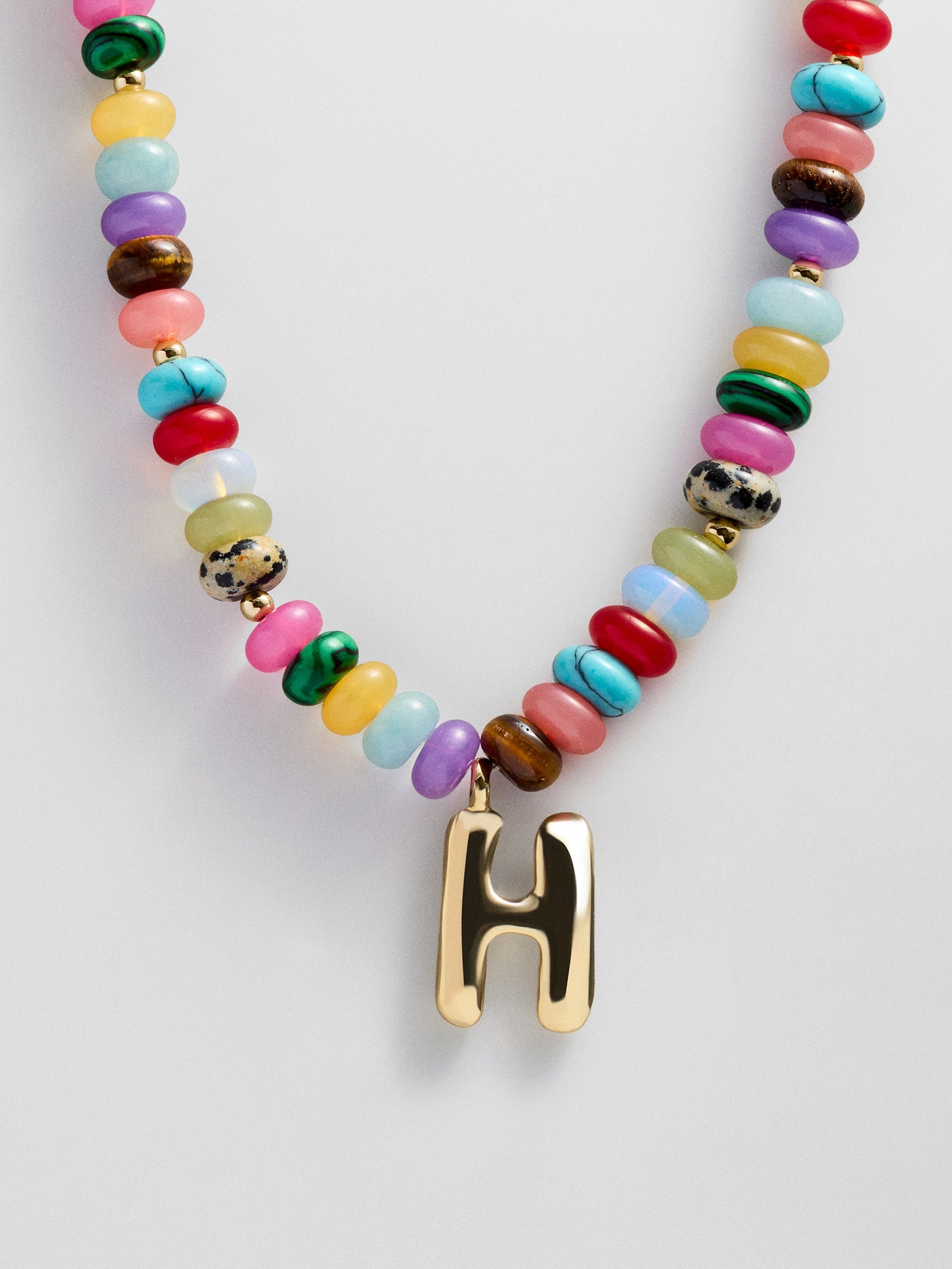 Semi-Precious Bubble Initial Necklace - Multi