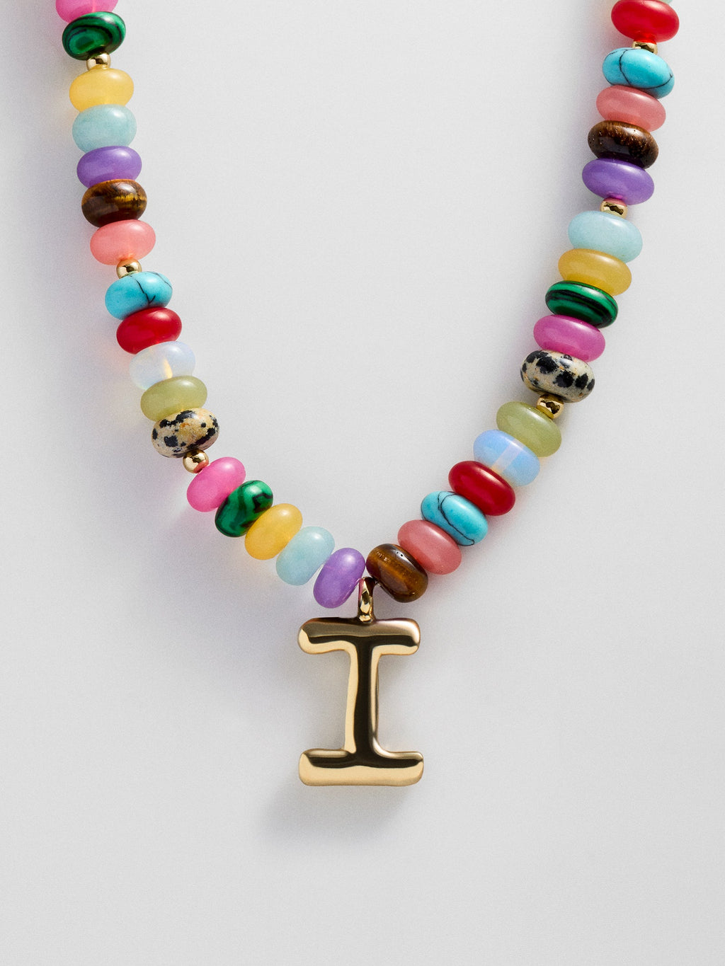 Semi-Precious Bubble Initial Necklace - Multi