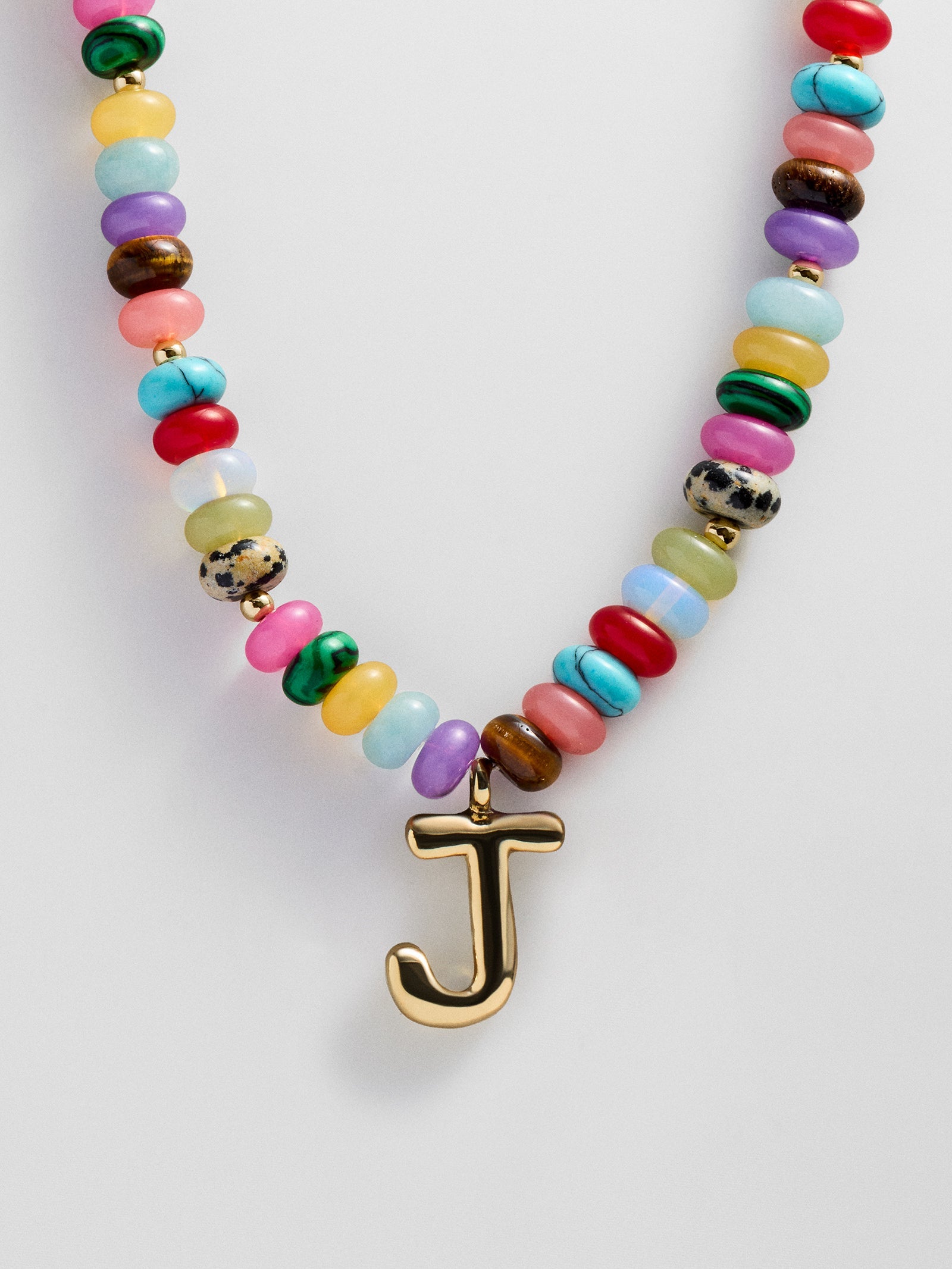 Semi-Precious Bubble Initial Necklace - Multi