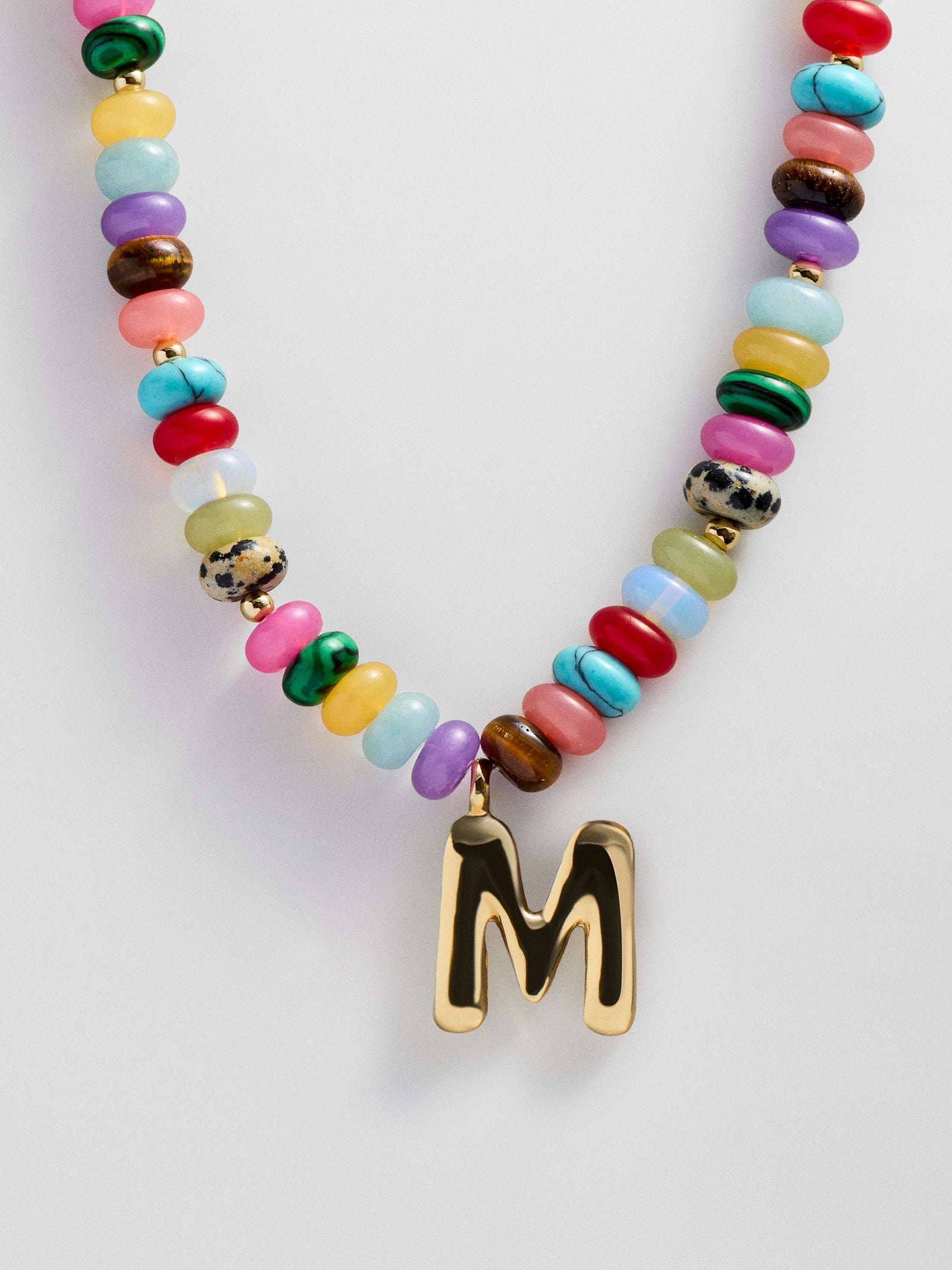 Semi-Precious Bubble Initial Necklace - Multi