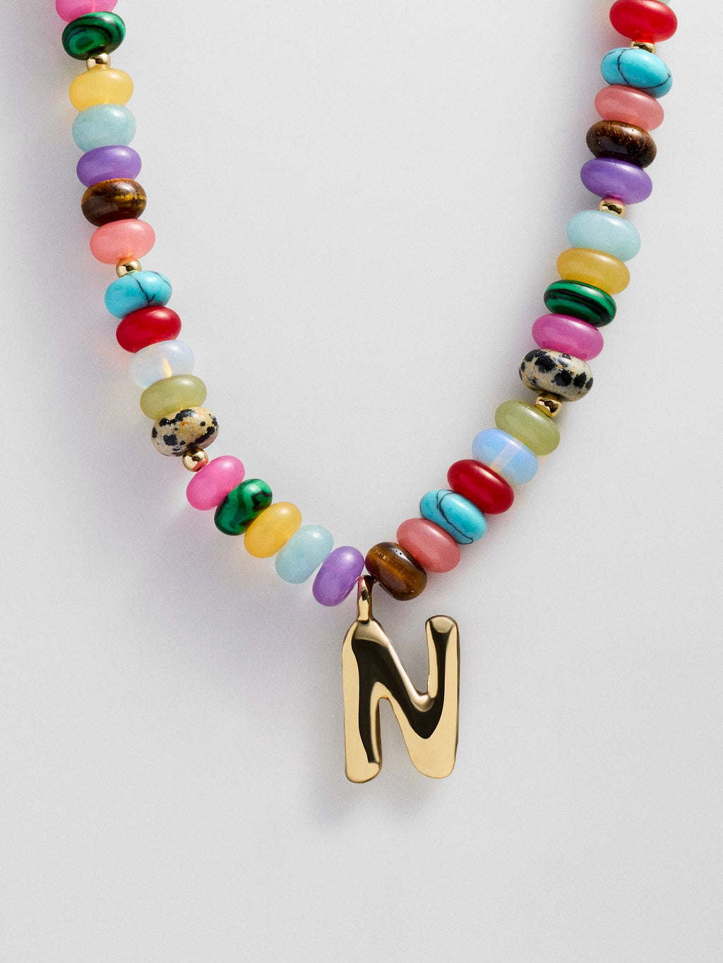 Semi-Precious Bubble Initial Necklace - Multi