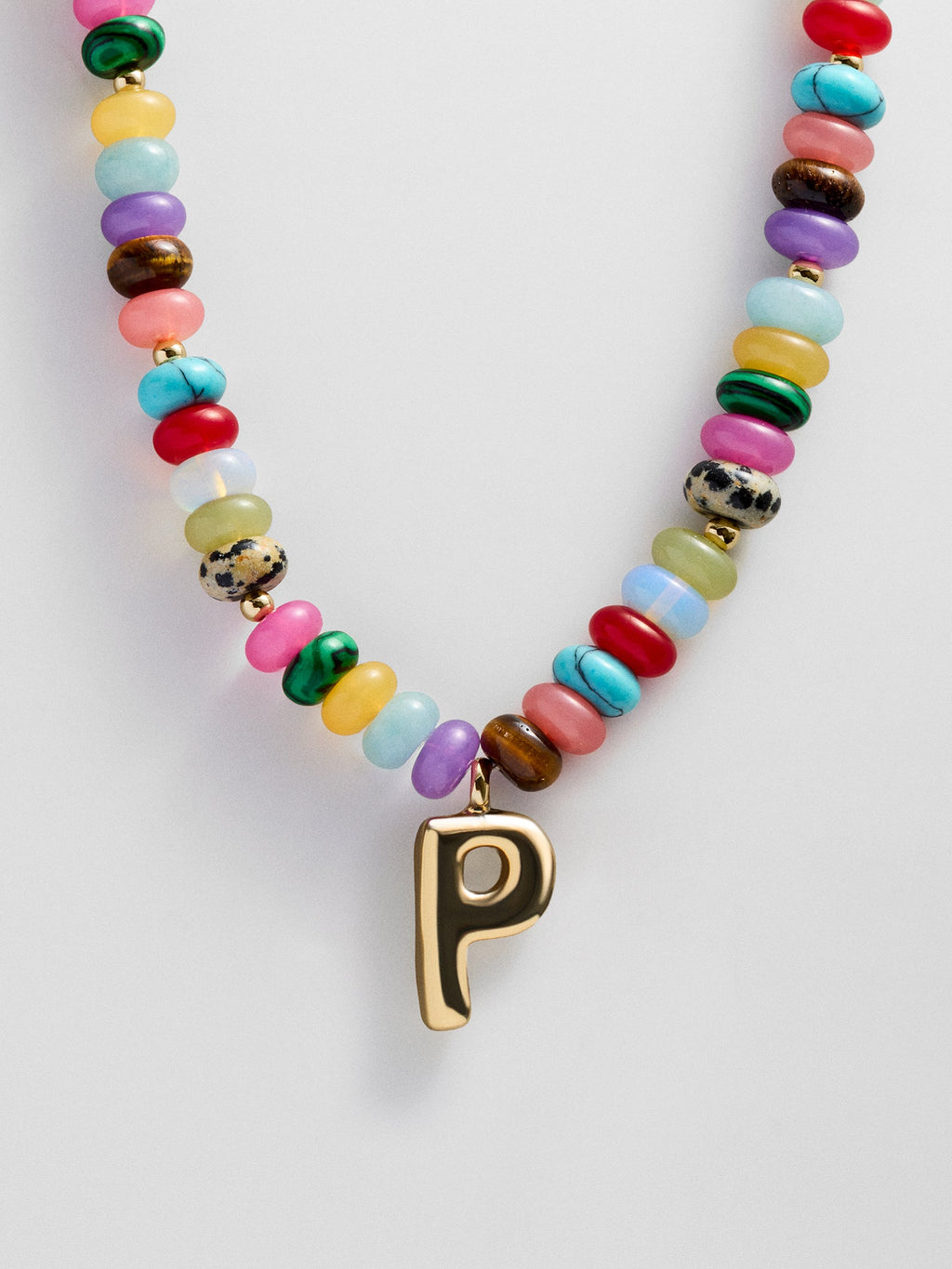 Semi-Precious Bubble Initial Necklace - Multi