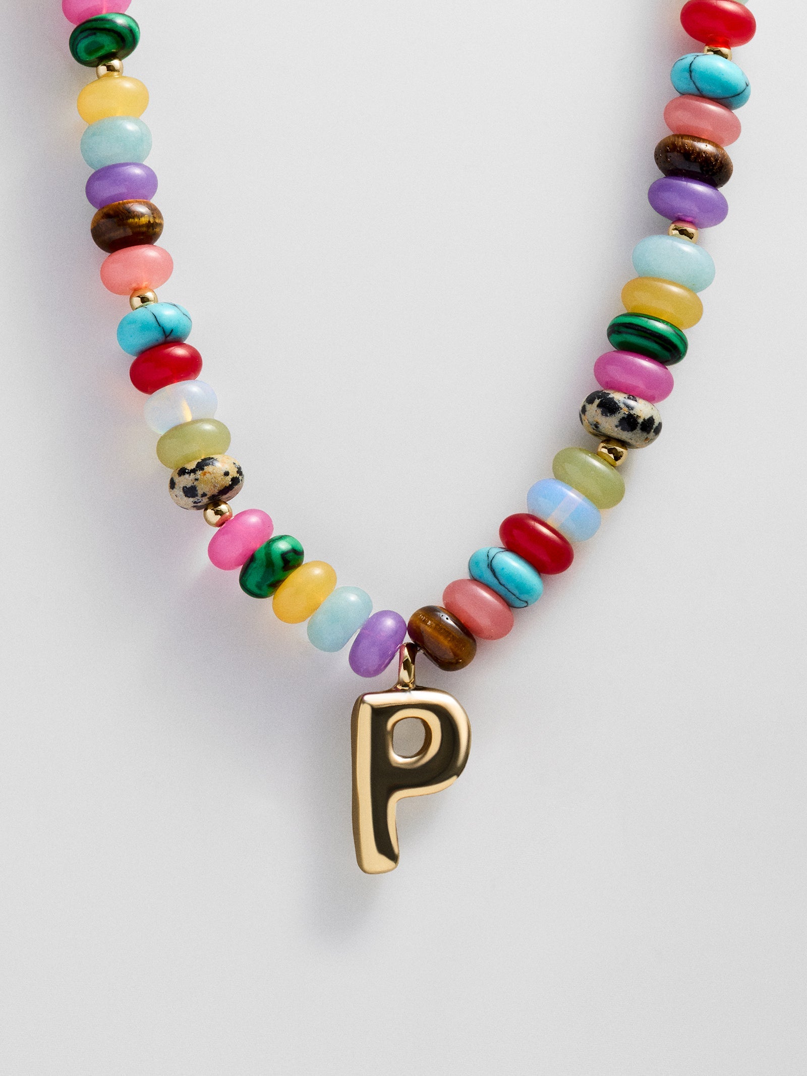 Semi-Precious Bubble Initial Necklace - Multi