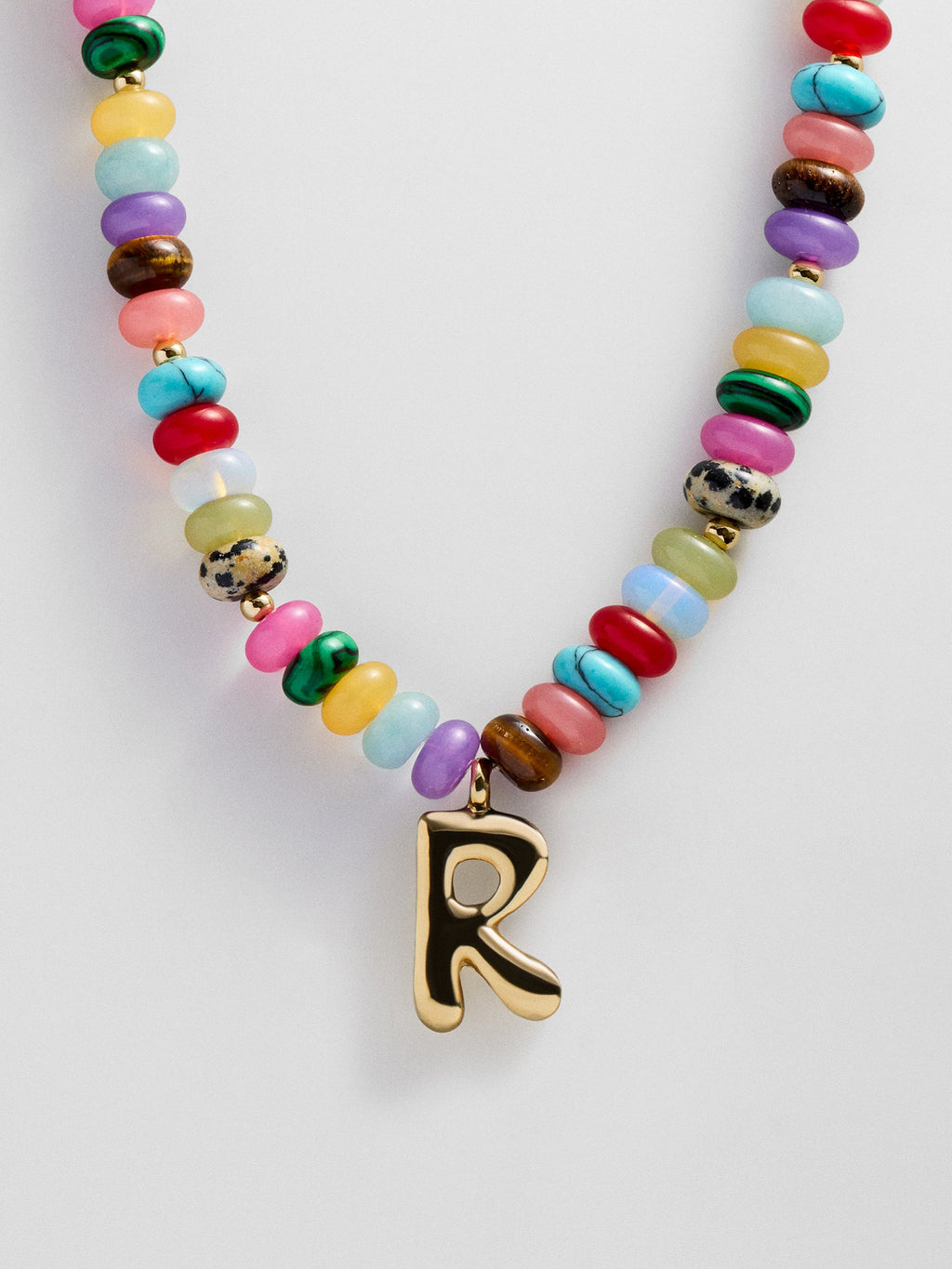Semi-Precious Bubble Initial Necklace - Multi