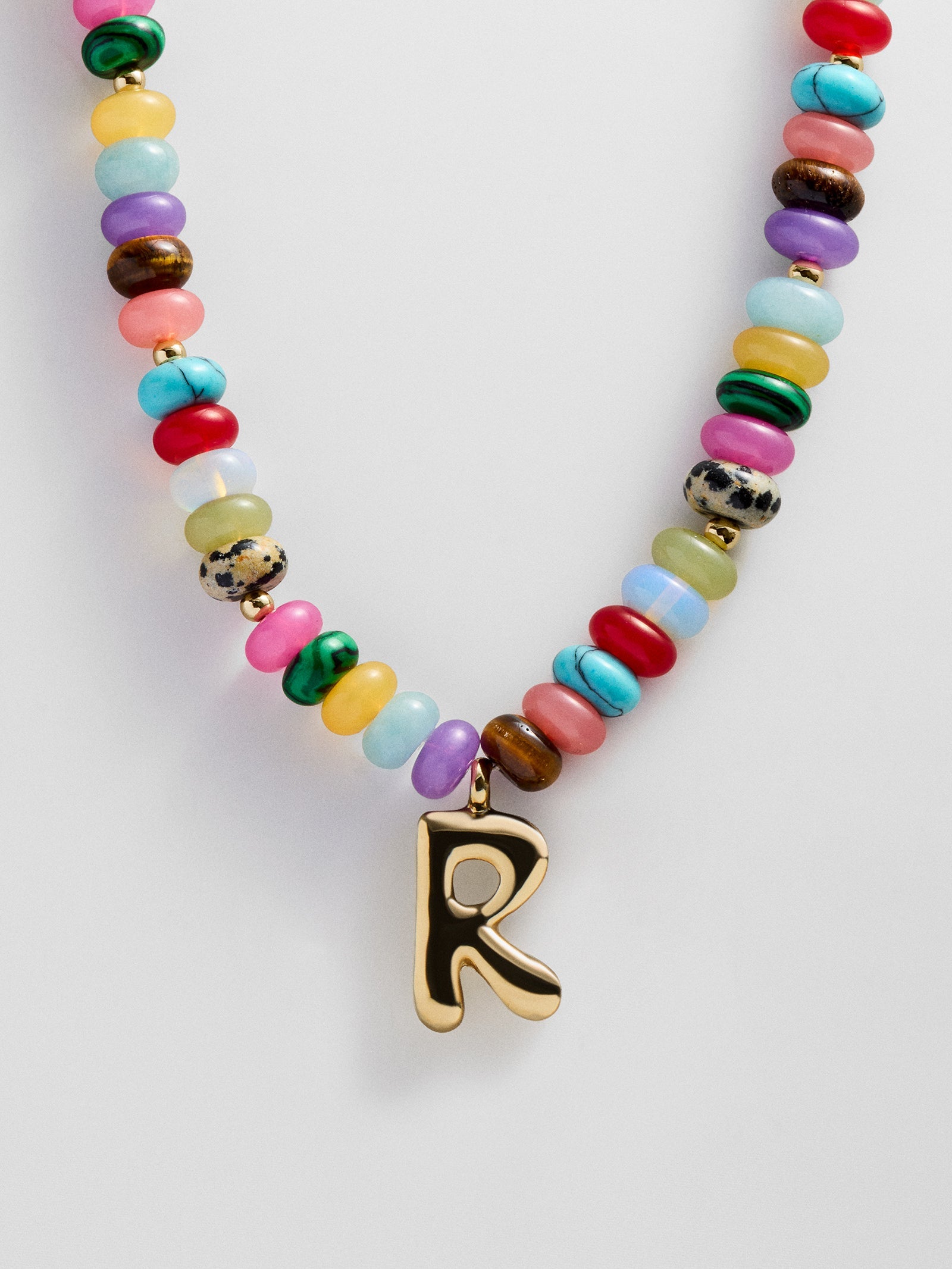 Semi-Precious Bubble Initial Necklace - Multi