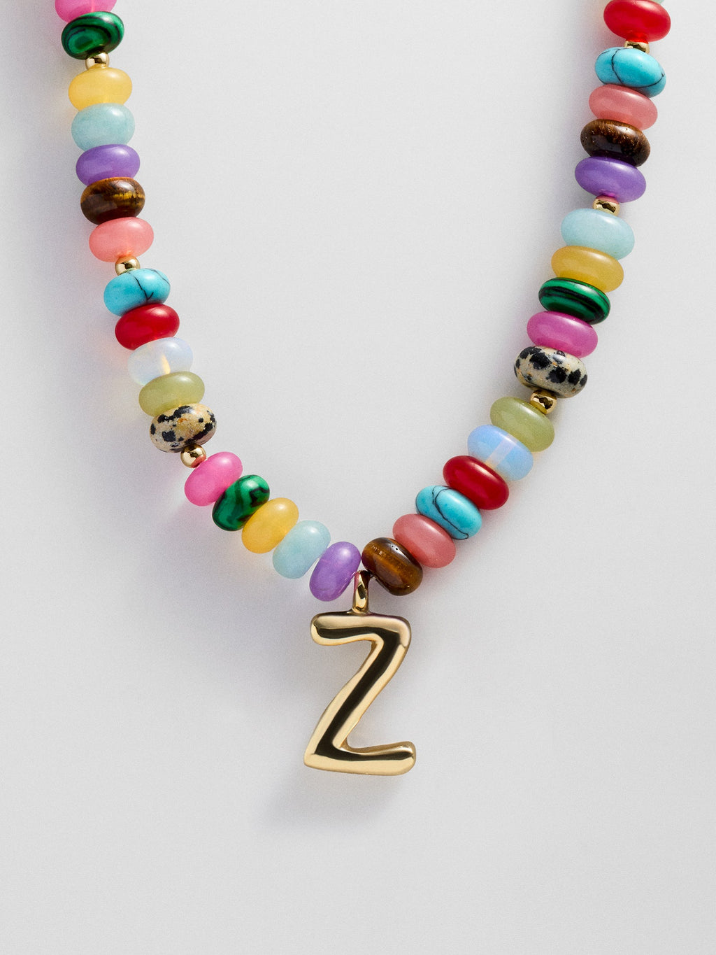 Semi-Precious Bubble Initial Necklace - Multi
