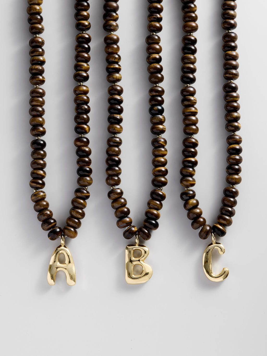 Semi-Precious Bubble Initial Necklace - Tiger's Eye