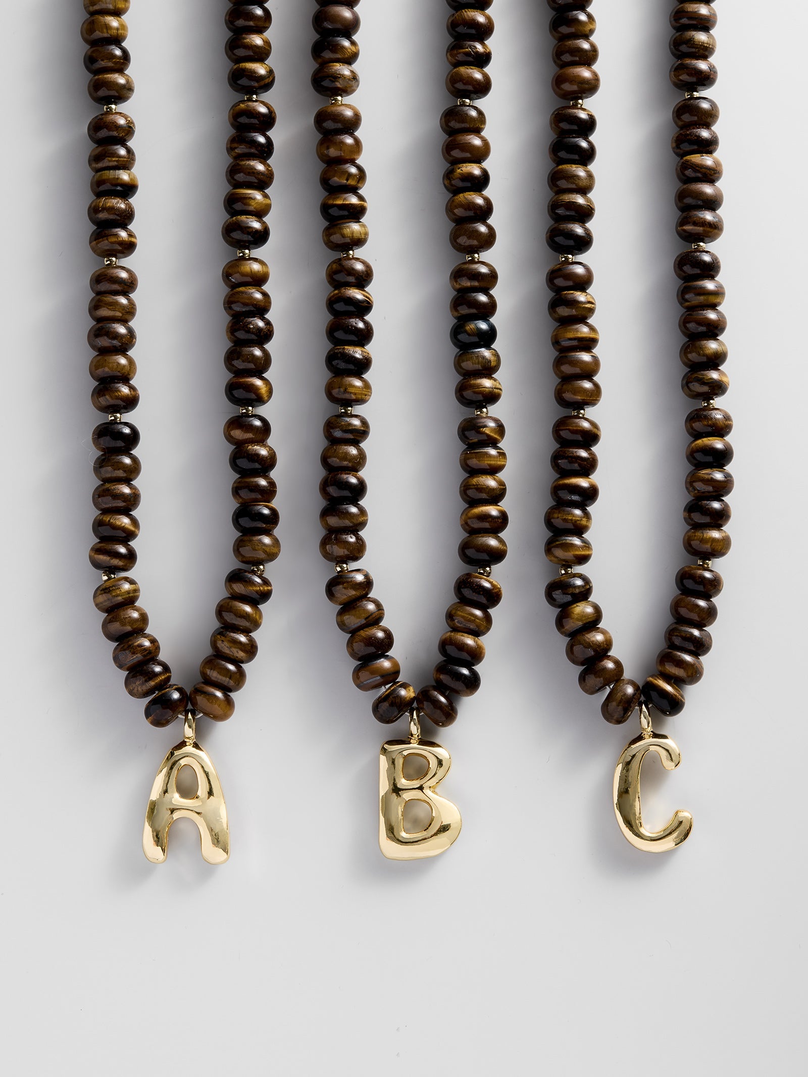 Semi-Precious Bubble Initial Necklace - Tiger's Eye