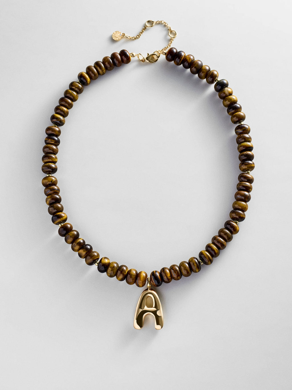 Semi-Precious Bubble Initial Necklace - Tiger's Eye